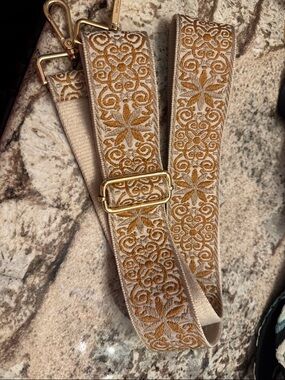 Gold Embroidered Adjustable Crossbody Strap - Neutral Cream & Gold